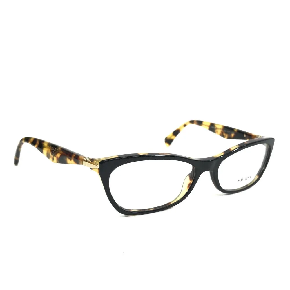 Prada Eyeglasses Frames VPR15P NAI-1O1 Top Black Medium Havana Cat Eye 53-16-135